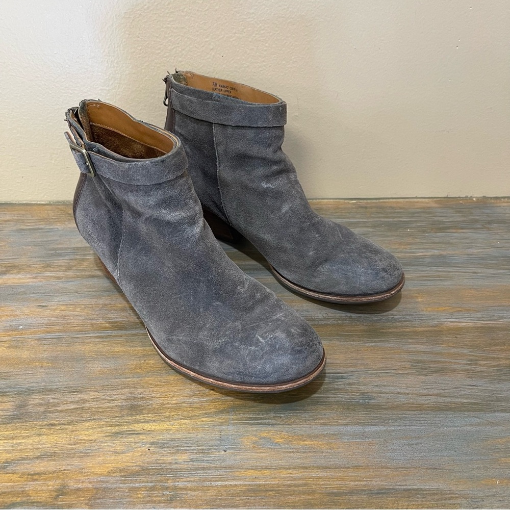 Kork-Ease Maddelena Chunky Heel Ankle Booties Brown Suede Comfort Womens 7
